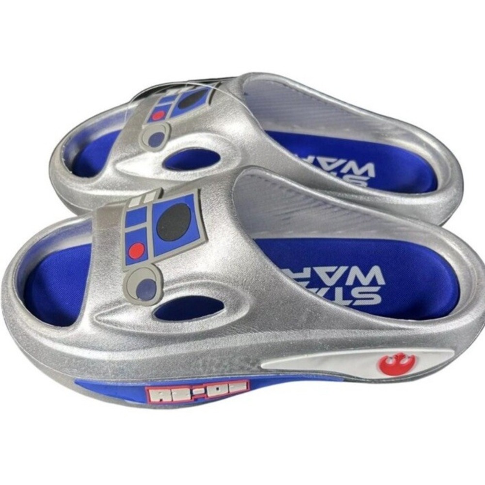 Star Wars Novelty Sport Disney R2 D2 Slides Silver‎ Sandal Mens Size 7 NEW - Picture 2 of 9